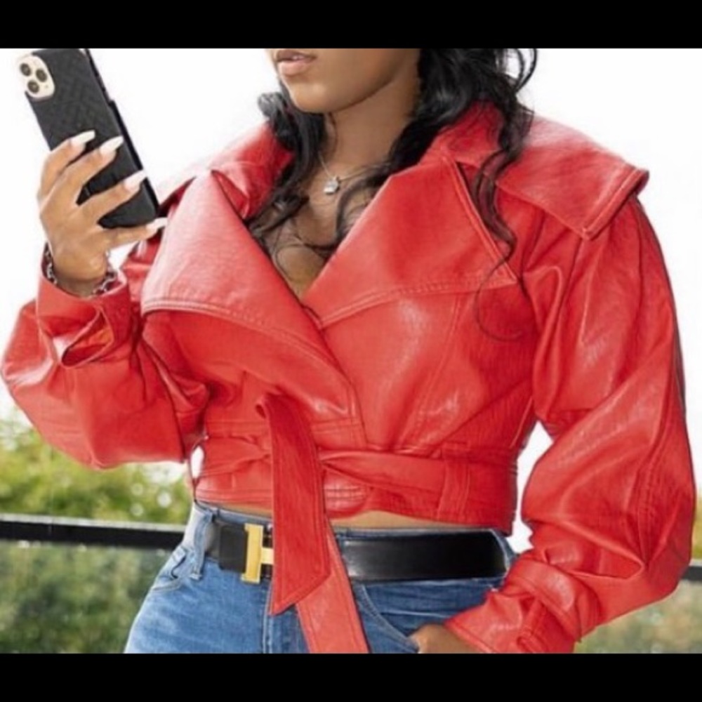 Red vegan Leather Jacket